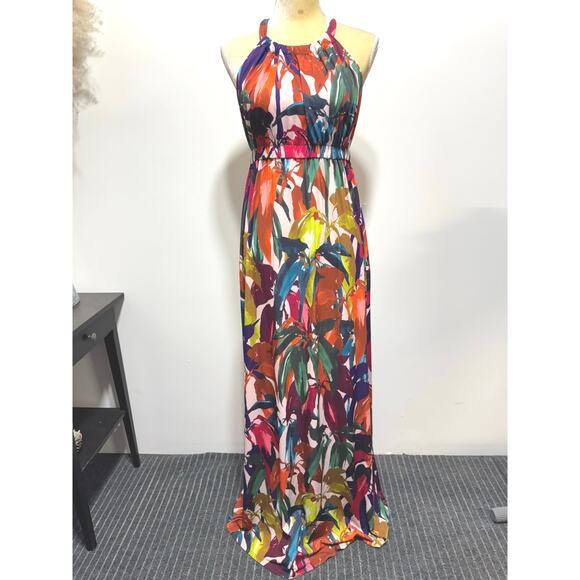Trina Turk Winslow Abstract Print Halter Maxi Dress Size 10 Multicolor - Picture 3 of 7